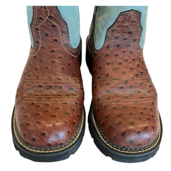 Ariat Fatbaby Western Boots Sz 9.5B Womens Ostrich Print Light Blue Suede upper - Picture 2 of 12
